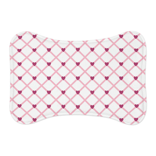 Lovely Pink Heart Pattern White Pet Feeding Mat Bone Shape Cats & Dogs    - HolidayShoppingFinds