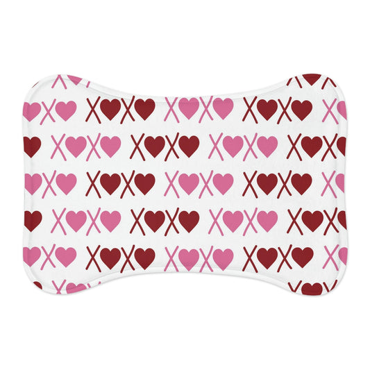 XoXo Pink & Red Hearts Pattern Bone Shape White Pet Feeding Mat Bone shape (19" x 14") White  - HolidayShoppingFinds