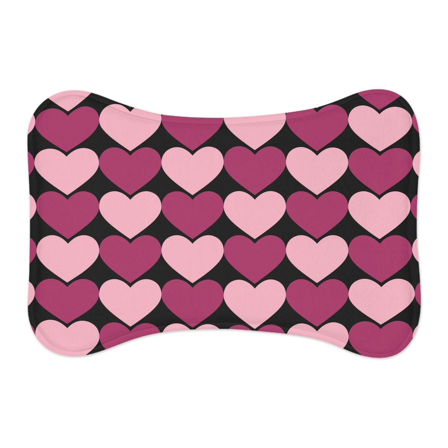 Big Pink & Purple Hearts Black Pet Feeding Mat Bone Shape for Cat/Dog Bone shape (19" x 14") White  - HolidayShoppingFinds