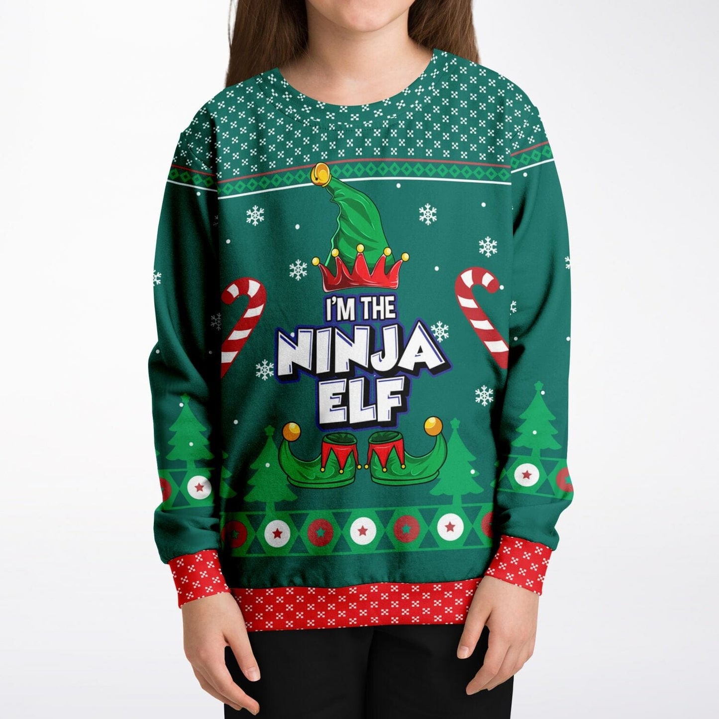 Ninja Elf  Ugly Christmas Sweatshirt Kids Unisex    - HolidayShoppingFinds