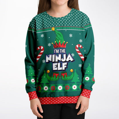 Ninja Elf  Ugly Christmas Sweatshirt Kids Unisex    - HolidayShoppingFinds