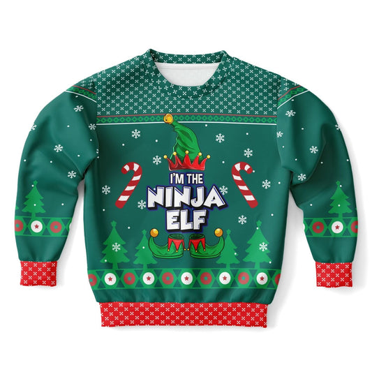 Ninja Elf  Ugly Christmas Sweatshirt Kids Unisex XXS   - HolidayShoppingFinds