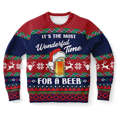 Wonderful Time for a Beer Ugly Christmas Sweatshirt for Beer Lover XS   - HolidayShoppingFinds