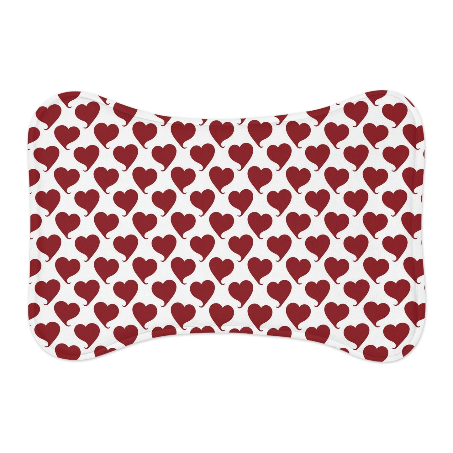 Vday Red Hearts Bone Shape Pet Feeding Mat Dog Food Mat Cat Food Mat Bone shape (19" x 14") White  - HolidayShoppingFinds