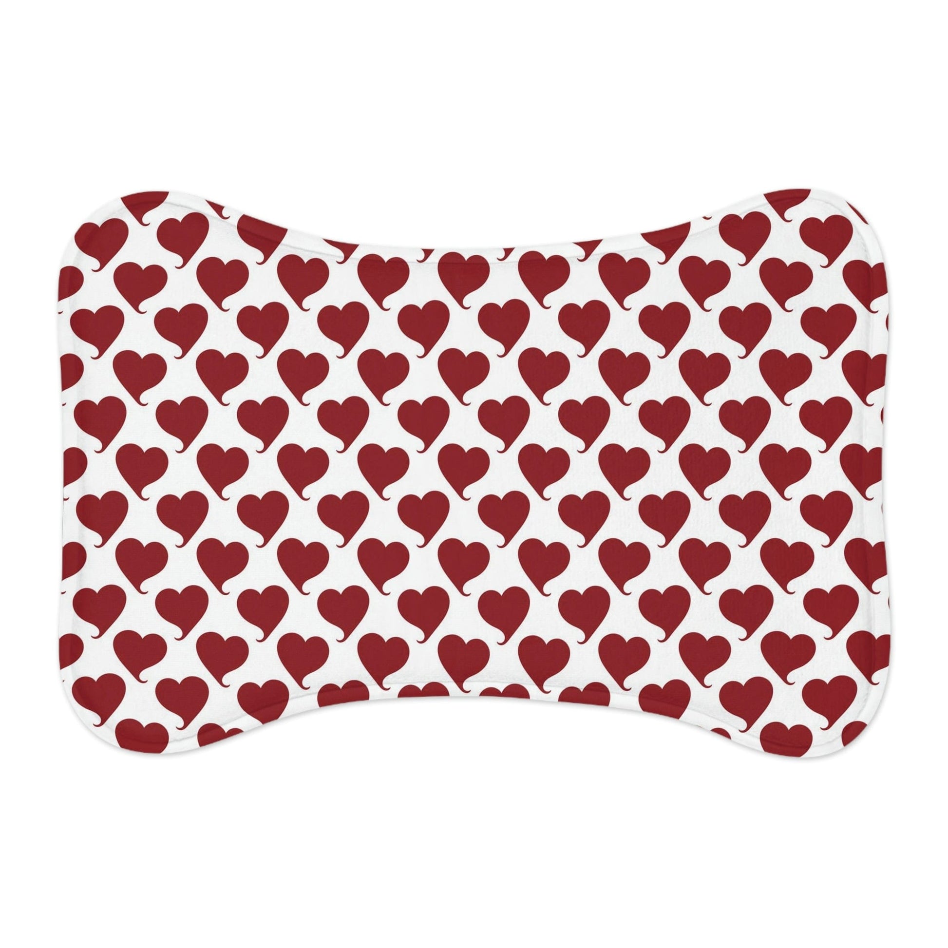 Vday Red Hearts Bone Shape Pet Feeding Mat Dog Food Mat Cat Food Mat Bone shape (19" x 14") White  - HolidayShoppingFinds