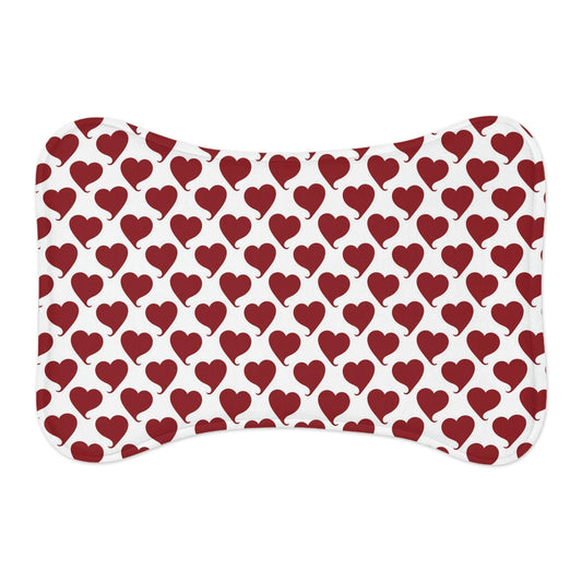 Vday Red Hearts Bone Shape Pet Feeding Mat Dog Food Mat Cat Food Mat Bone shape (19" x 14") White  - HolidayShoppingFinds