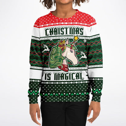Magical Unicorn Kids Ugly Christmas Sweatshirt, Unisex Red Green White Sweater    - HolidayShoppingFinds