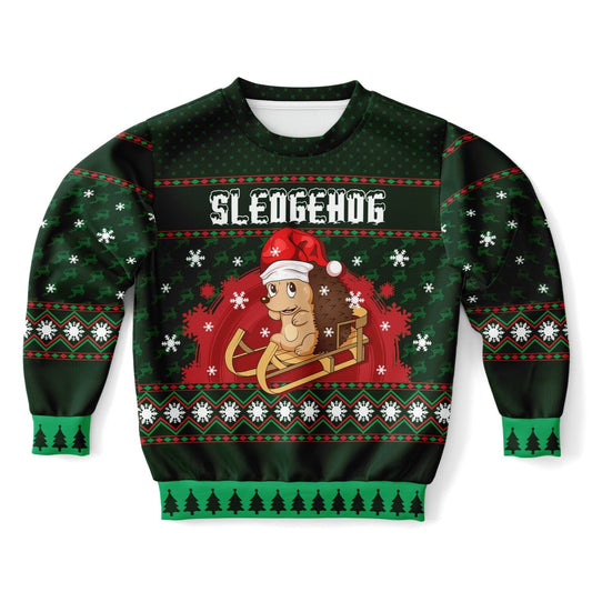 Sledgehog Ugly Christmas Sweatshirt Kids Unisex XXS   - HolidayShoppingFinds