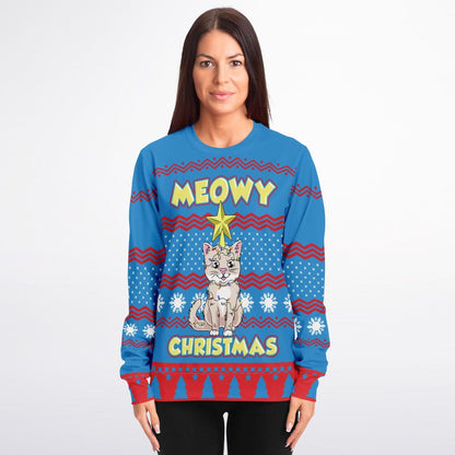 Meowy Christmas Ugly Sweatshirt for Cat Lovers Funny Sweater Unisex    - HolidayShoppingFinds