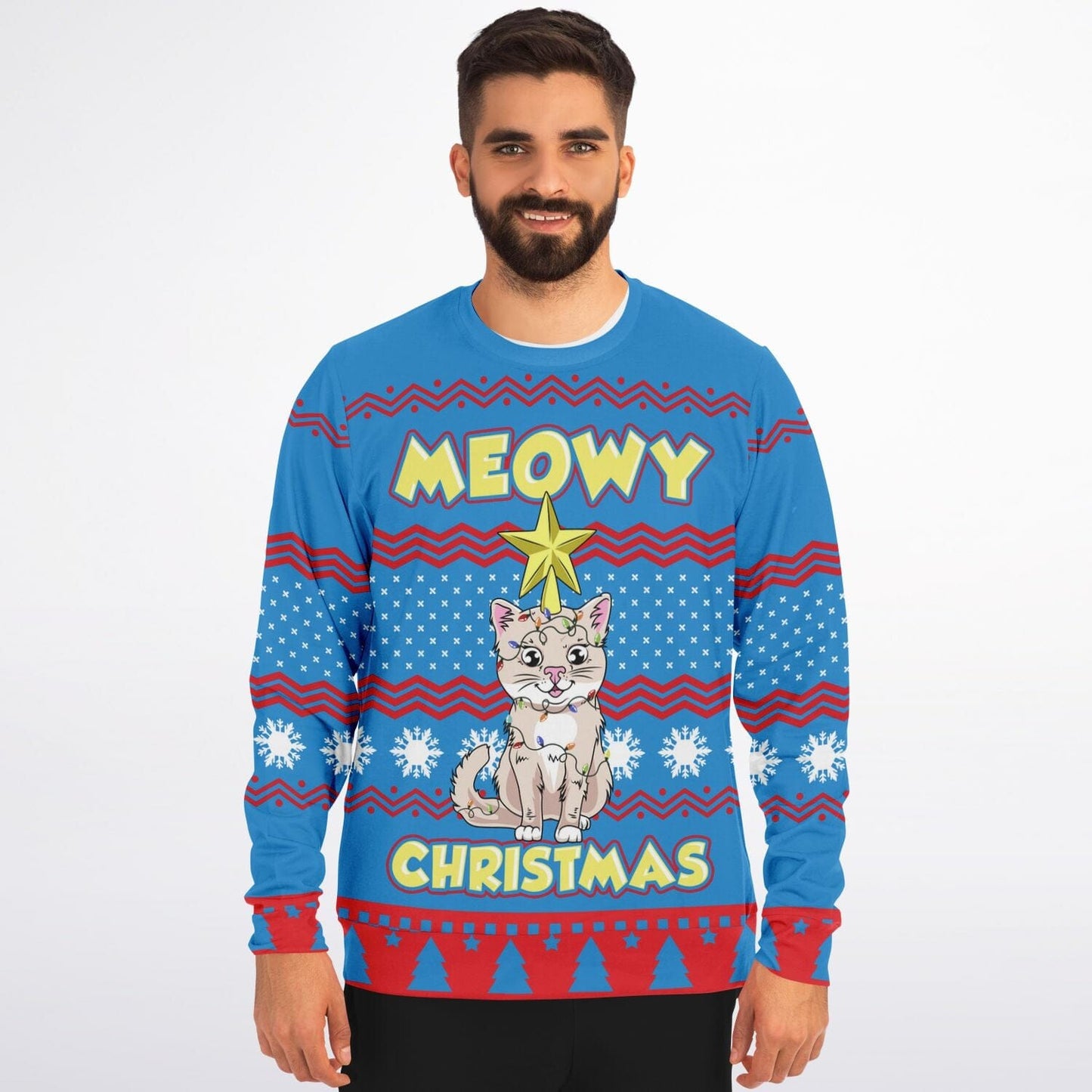 Meowy Christmas Ugly Sweatshirt for Cat Lovers Funny Sweater Unisex    - HolidayShoppingFinds