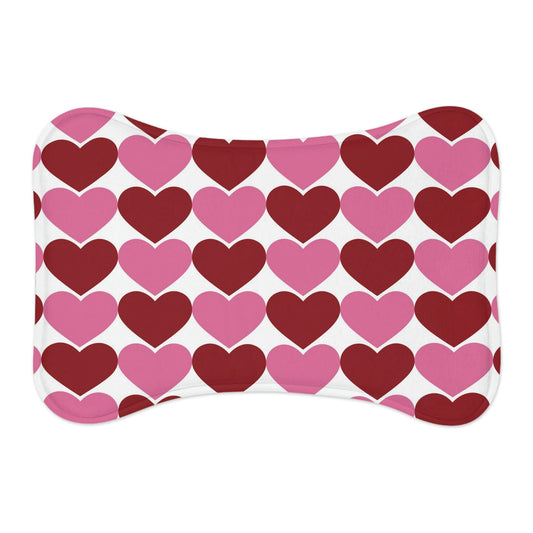 Big Red Pink Hearts Pattern Pet Feeding Mat Bone Shape for Dogs Cats Bone shape (19" x 14") White  - HolidayShoppingFinds