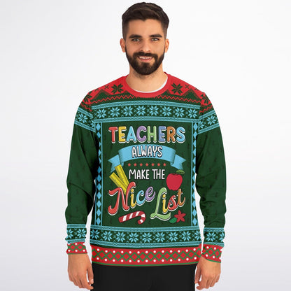 The Nice List Ugly Christmas Sweatshirt for Teachers & Educators    - HolidayShoppingFinds