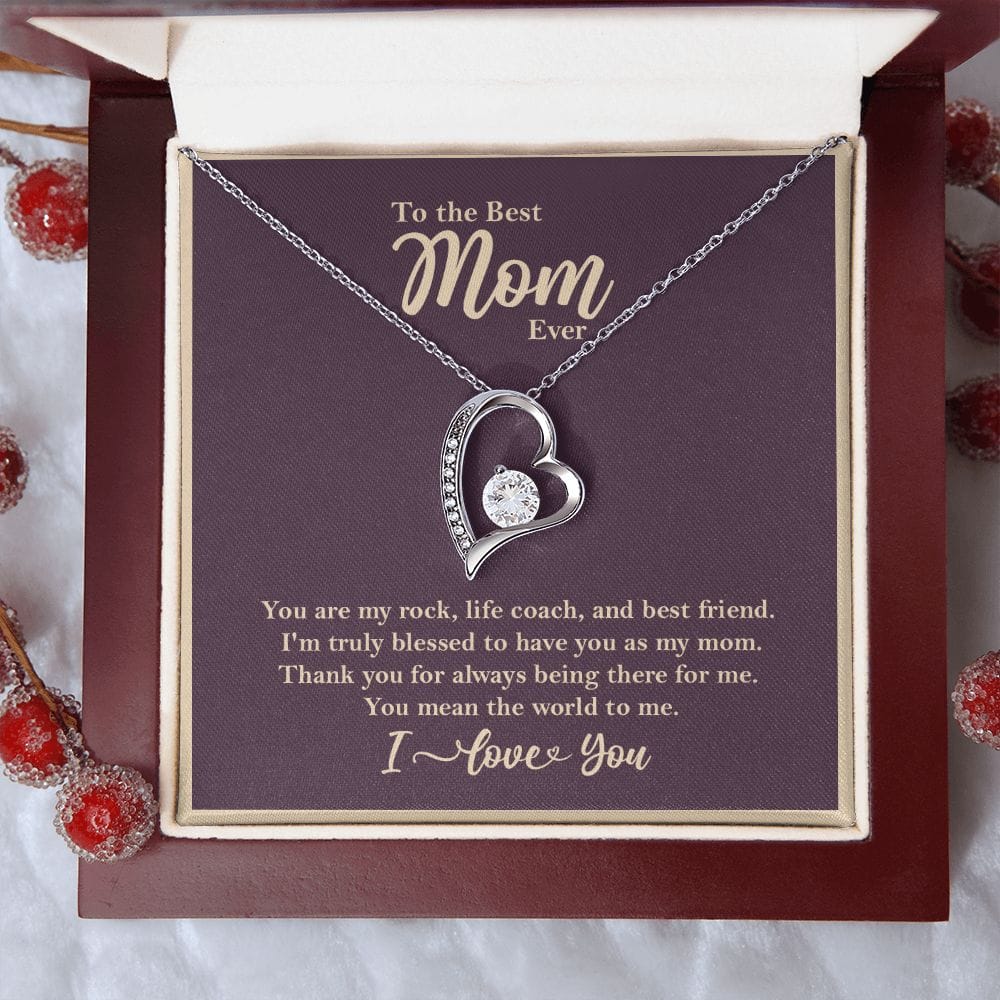 Best Mom Ever Necklace, Mom Gift from Son/Daughter, Mother's Day Gift 14k White Gold Finish Luxury Box w/LED  - HolidayShoppingFinds