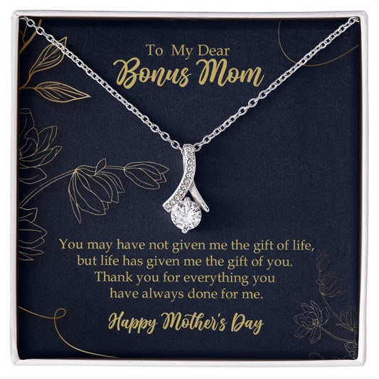 Bonus Mom Necklace Gift, Stepmother Stepmom Gift, Mother's Day Gift 14K White Gold Finish Two-Toned Box  - HolidayShoppingFinds
