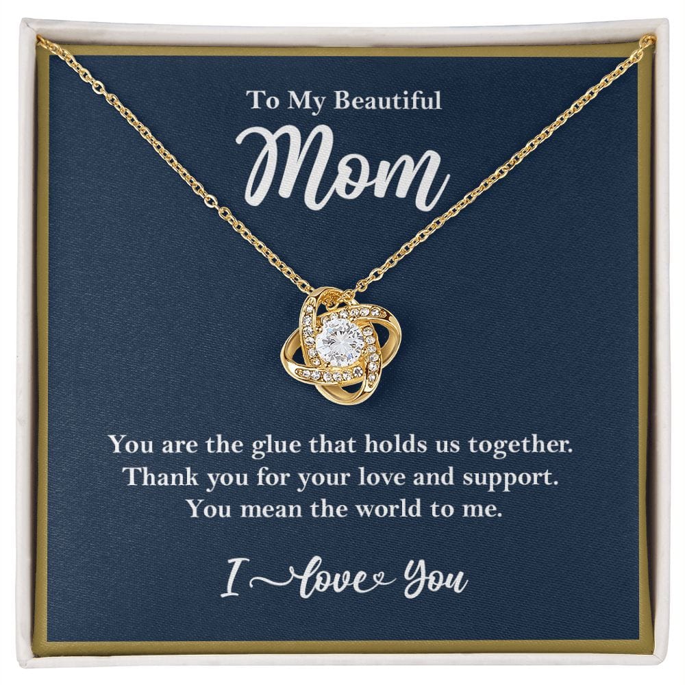 To My Beautiful Mom Love Knot Necklace Gift From Son or Daughter 18K Yellow Gold Finish Two-Toned Box  - HolidayShoppingFinds