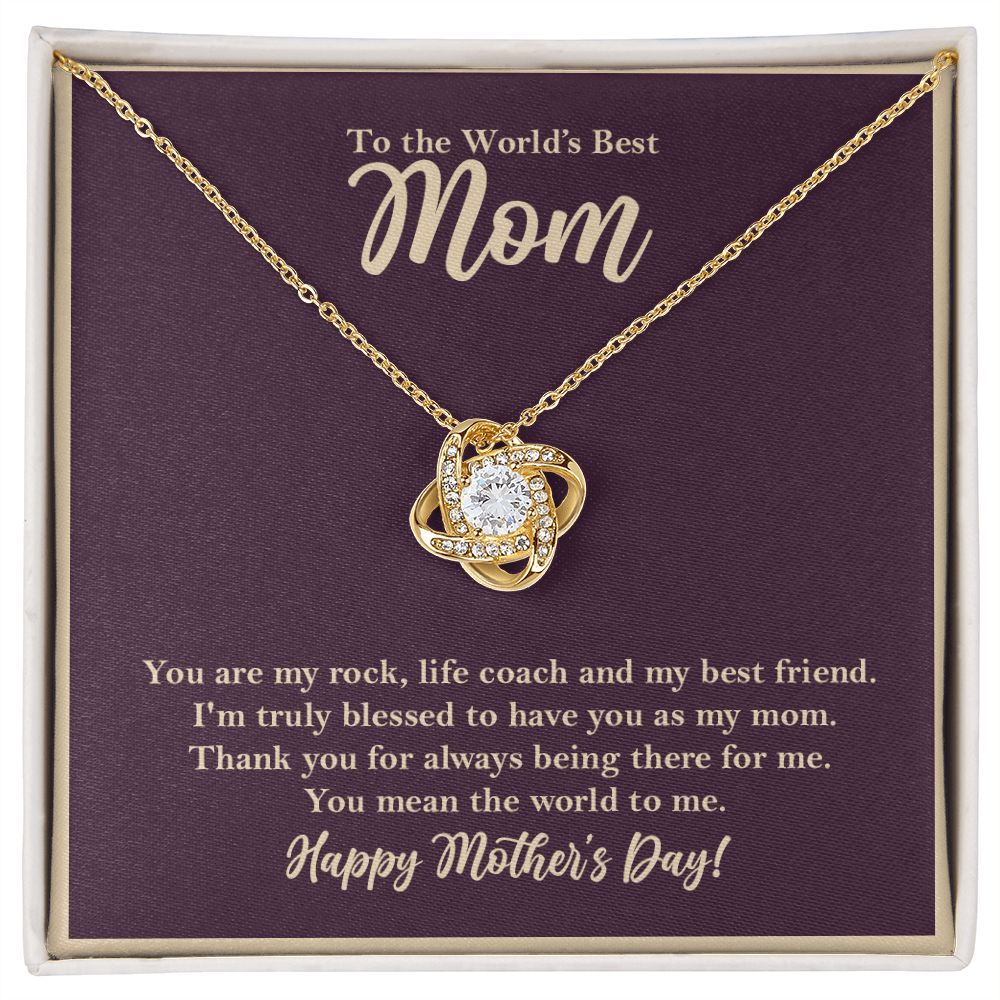 World's Best Mom Love Knot Necklace, Mothers Day Gift from Daughter Son 18K Yellow Gold Finish Two-Toned Gift Box  - HolidayShoppingFinds