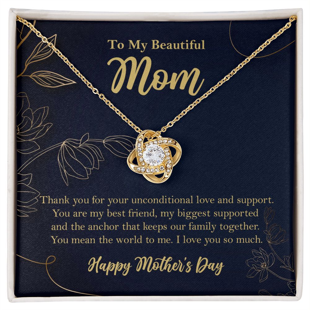 To My Beautiful Mom Love Knot  Necklace, Mothers Day Gift ❤ 18K Yellow Gold Finish Two-Toned Gift Box  - HolidayShoppingFinds