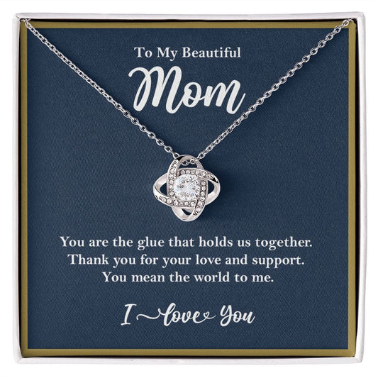 To My Beautiful Mom Love Knot Necklace Gift From Son or Daughter 14K White Gold Finish Two-Toned Box  - HolidayShoppingFinds