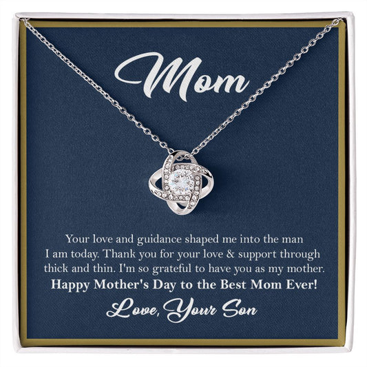 Mom Love Knot Necklace Gift from Son, Gift for Mom, Mother's Day Gift ❤ 14K White Gold Finish Two-Toned Gift Box  - HolidayShoppingFinds