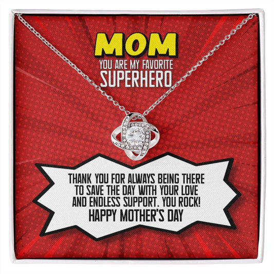 Mom You Are My Favorite Superhero Love Knot Necklace, Mothers Day Gift 14K White Gold Finish Two-Toned Gift Box  - HolidayShoppingFinds