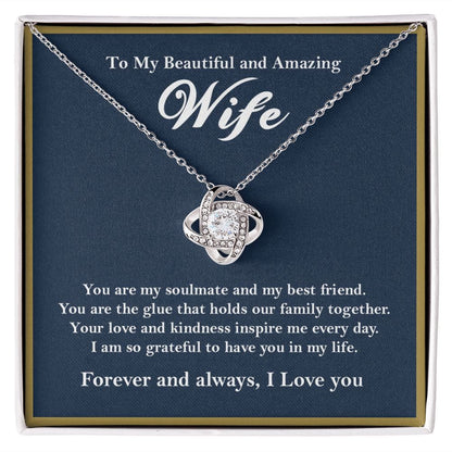 To My Beautiful Amazing Wife Love Knot Necklace Gift From Husband 14K White Gold Finish Two-Toned Box  - HolidayShoppingFinds