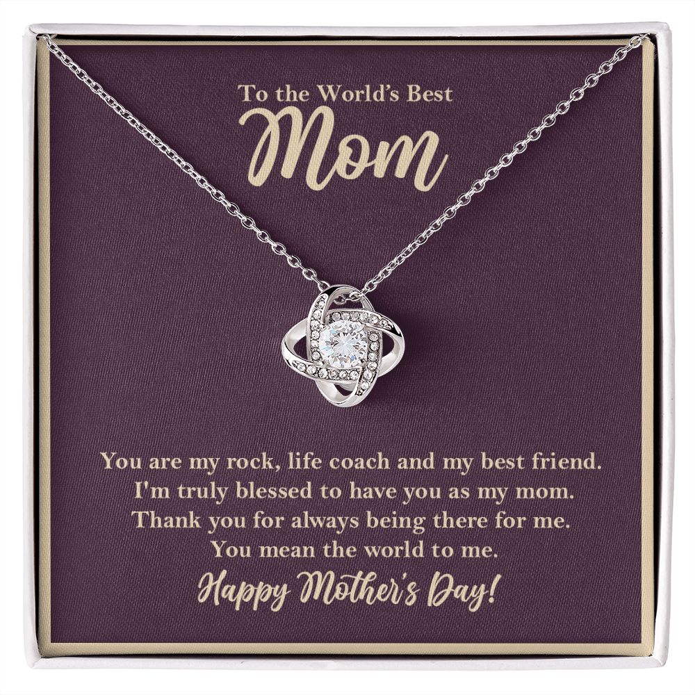 World's Best Mom Love Knot Necklace, Mothers Day Gift from Daughter Son 14K White Gold Finish Two-Toned Gift Box  - HolidayShoppingFinds