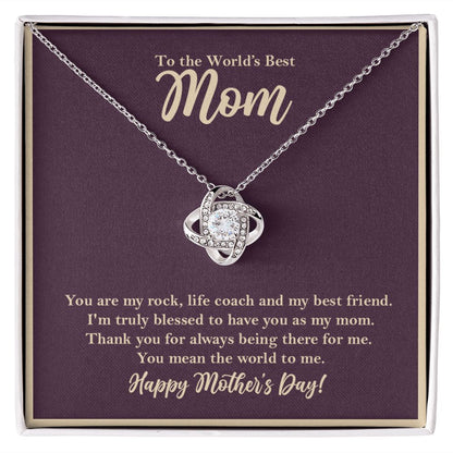 World's Best Mom Love Knot Necklace, Mothers Day Gift from Daughter Son 14K White Gold Finish Two-Toned Gift Box  - HolidayShoppingFinds