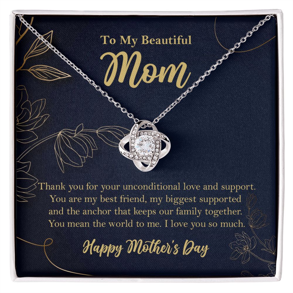 To My Beautiful Mom Love Knot  Necklace, Mothers Day Gift ❤ 14K White Gold Finish Two-Toned Gift Box  - HolidayShoppingFinds