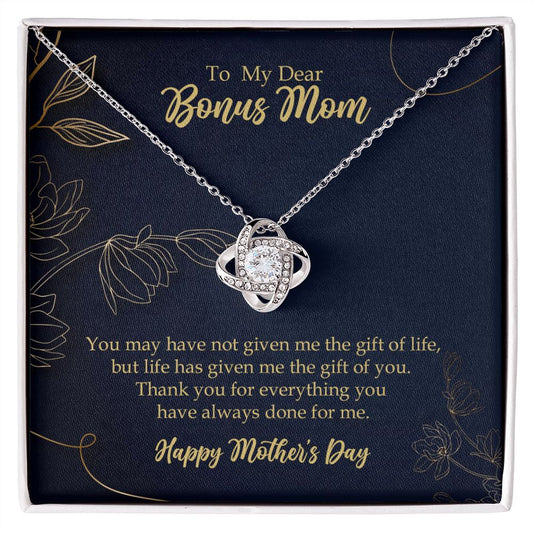 To Bonus Mom Love Knot Necklace, Stepmom, Stepmother Mother's Day Gift 14K White Gold Finish Two-Toned Gift Box  - HolidayShoppingFinds