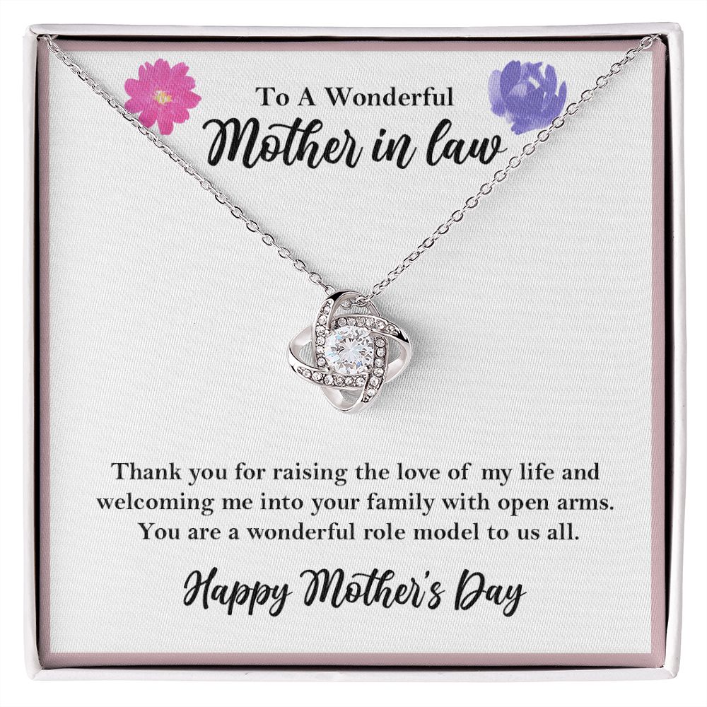 To a Wonderful Mother-in-law Love Knot Necklace, Mothers Day Gift 14K White Gold Finish Two-Toned Gift Box  - HolidayShoppingFinds