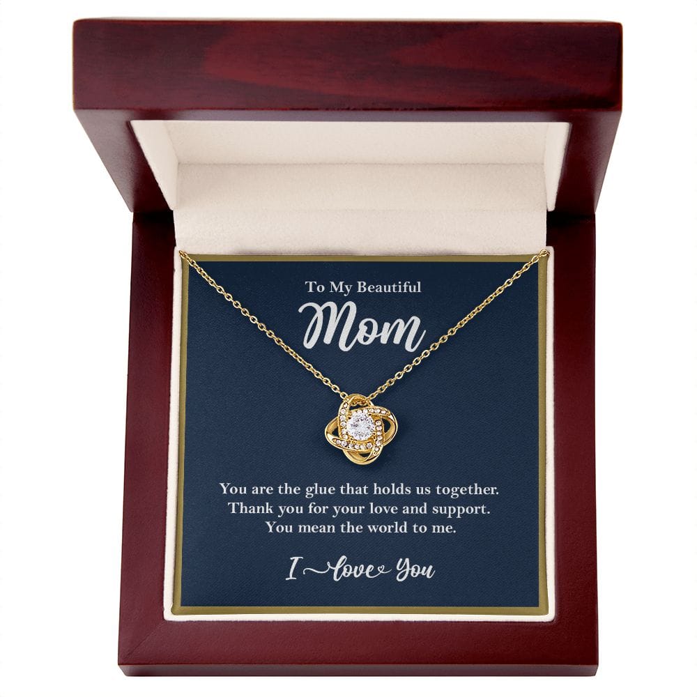 To My Beautiful Mom Love Knot Necklace Gift From Son or Daughter 18K Yellow Gold Finish Luxury Box w/LED  - HolidayShoppingFinds