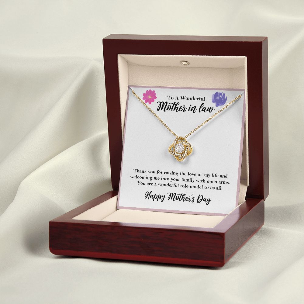 To a Wonderful Mother-in-law Love Knot Necklace, Mothers Day Gift 18K Yellow Gold Finish Luxury Box w/LED  - HolidayShoppingFinds