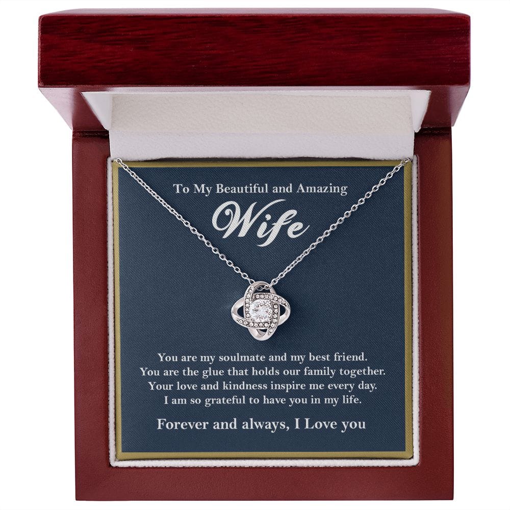 To My Beautiful Amazing Wife Love Knot Necklace Gift From Husband 14K White Gold Finish Luxury Box w/LED  - HolidayShoppingFinds