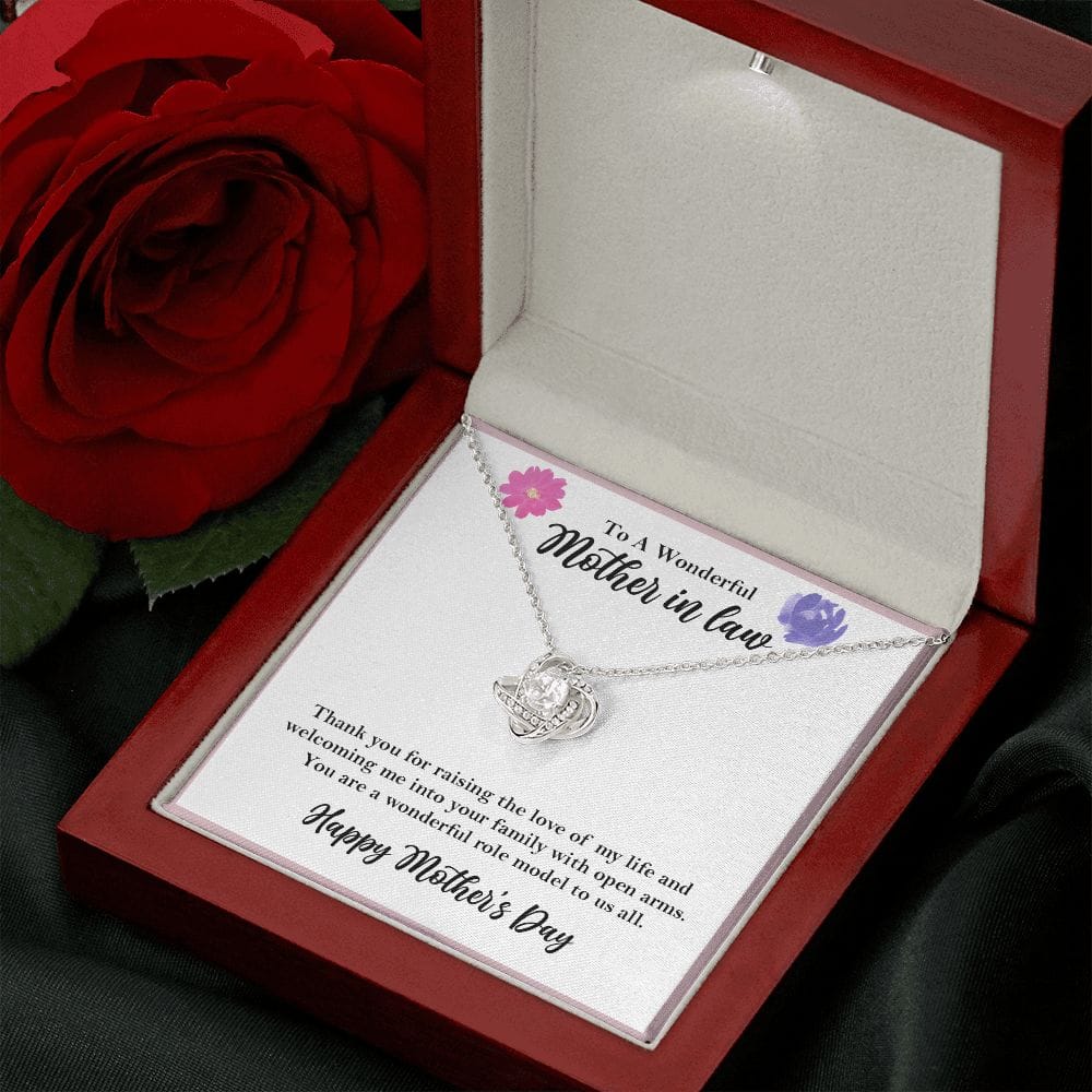 To a Wonderful Mother-in-law Love Knot Necklace, Mothers Day Gift 14K White Gold Finish Luxury Box w/LED  - HolidayShoppingFinds