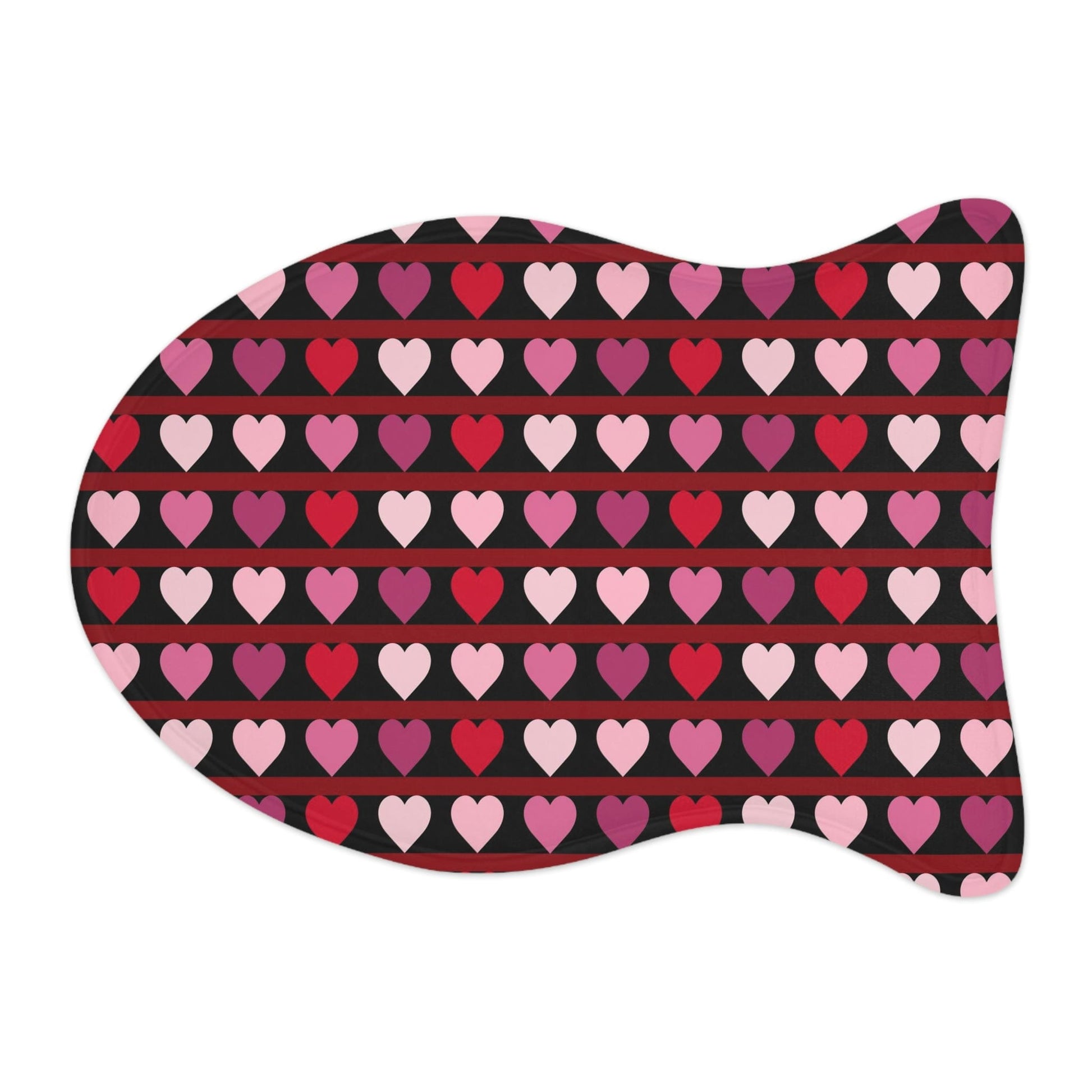 Lovely Hearts Pattern Black Pet Feeding Mat Fish Shape for Cats & Dogs Fish shape (19" × 14") White  - HolidayShoppingFinds