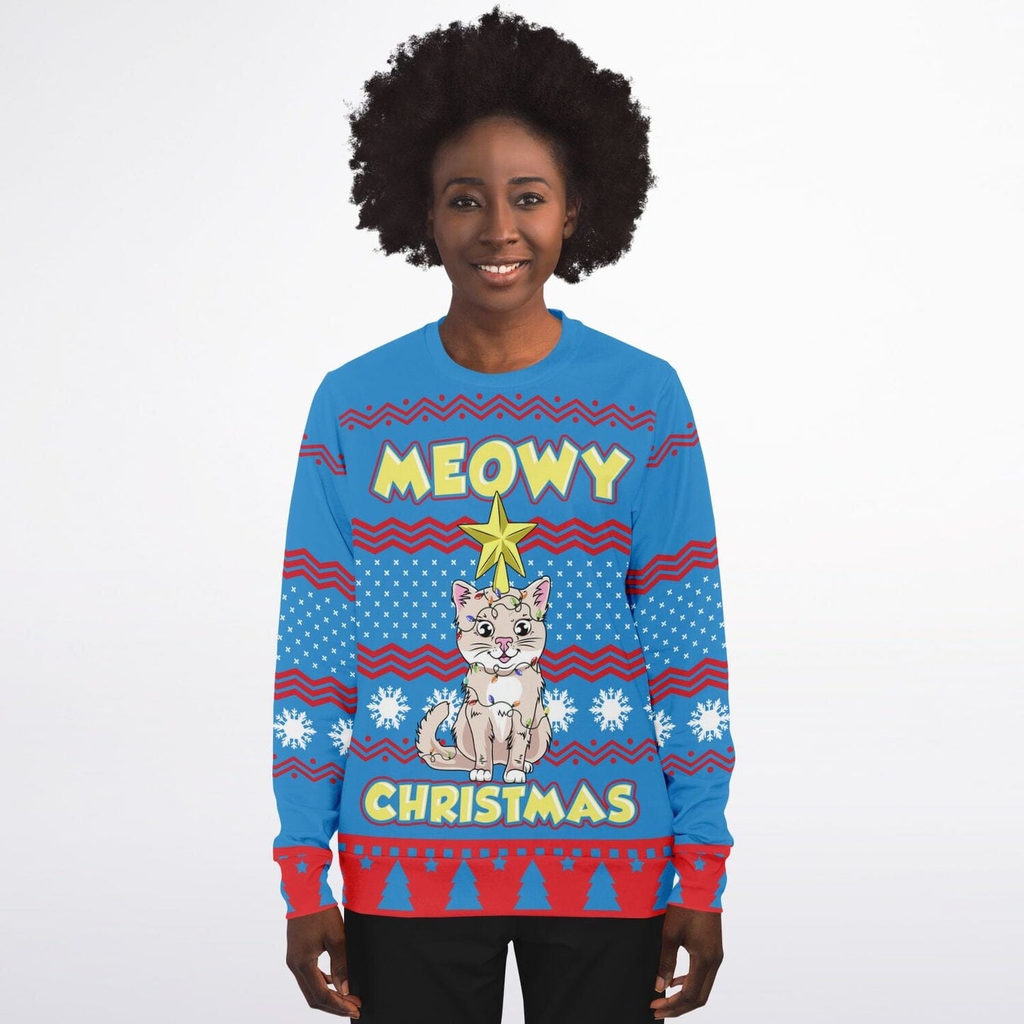 Meowy Christmas Ugly Sweatshirt for Cat Lovers Funny Sweater Unisex    - HolidayShoppingFinds