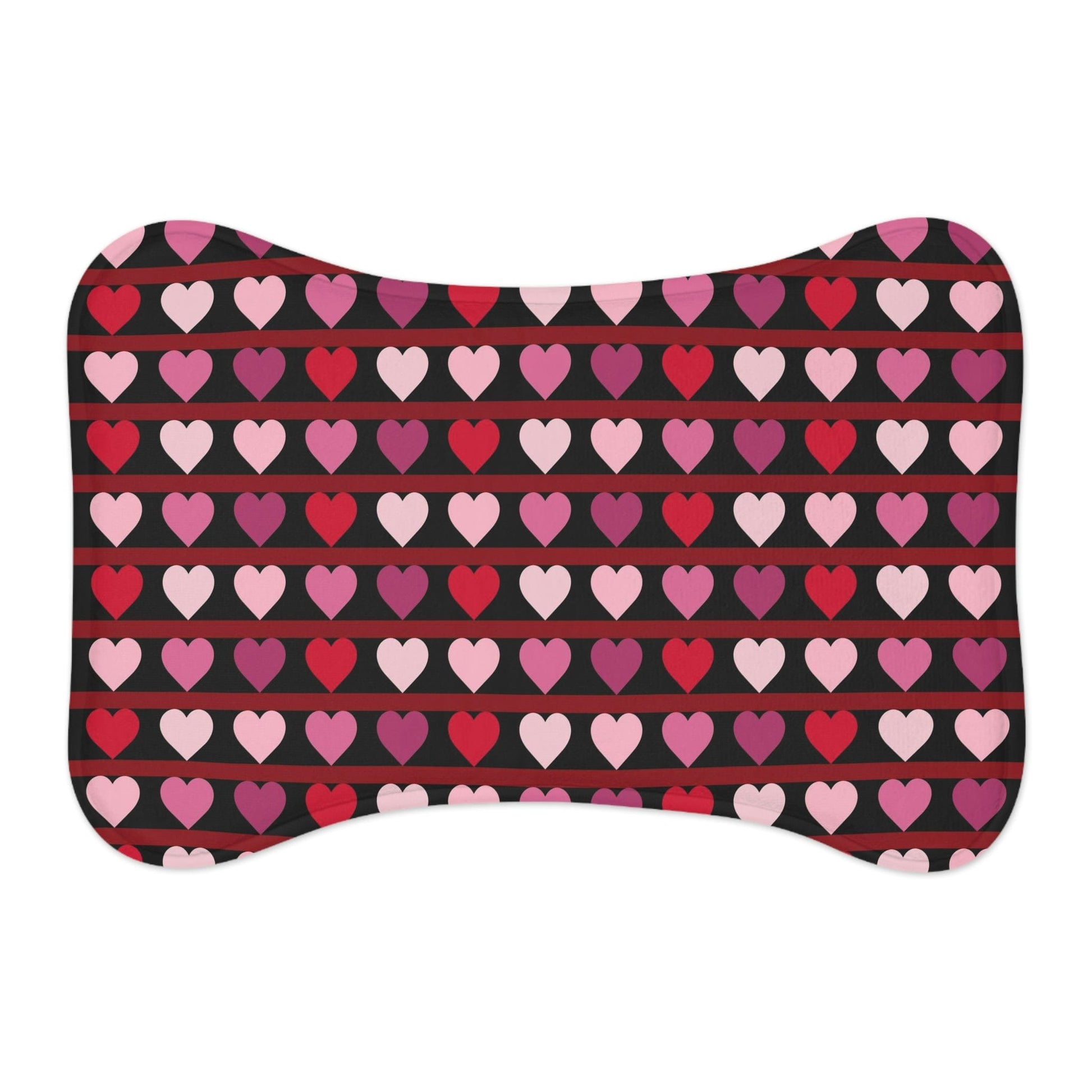 Lovely Hearts Pattern Black Pet Feeding Mat Bone Shape for Cats & Dogs Bone shape (19" x 14") White  - HolidayShoppingFinds