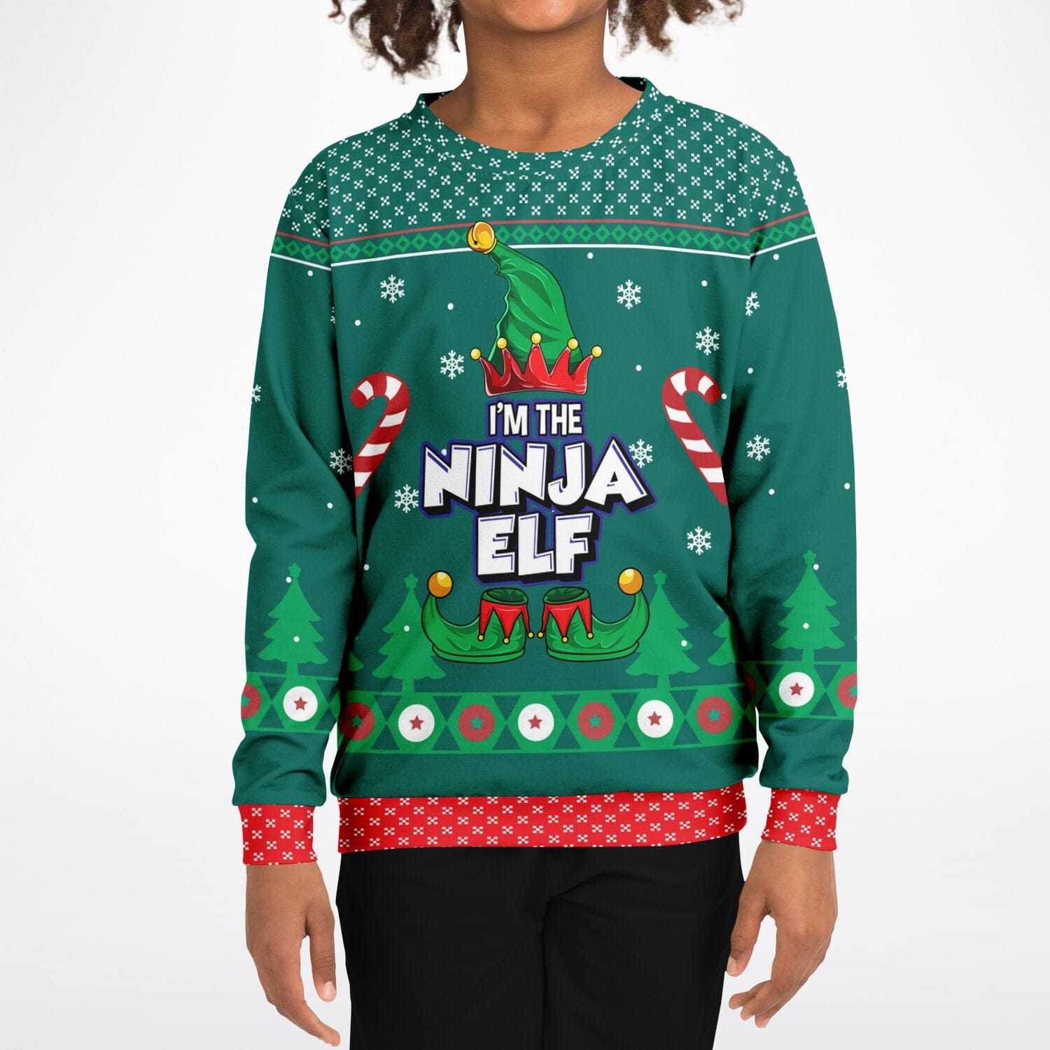 Ninja Elf  Ugly Christmas Sweatshirt Kids Unisex    - HolidayShoppingFinds