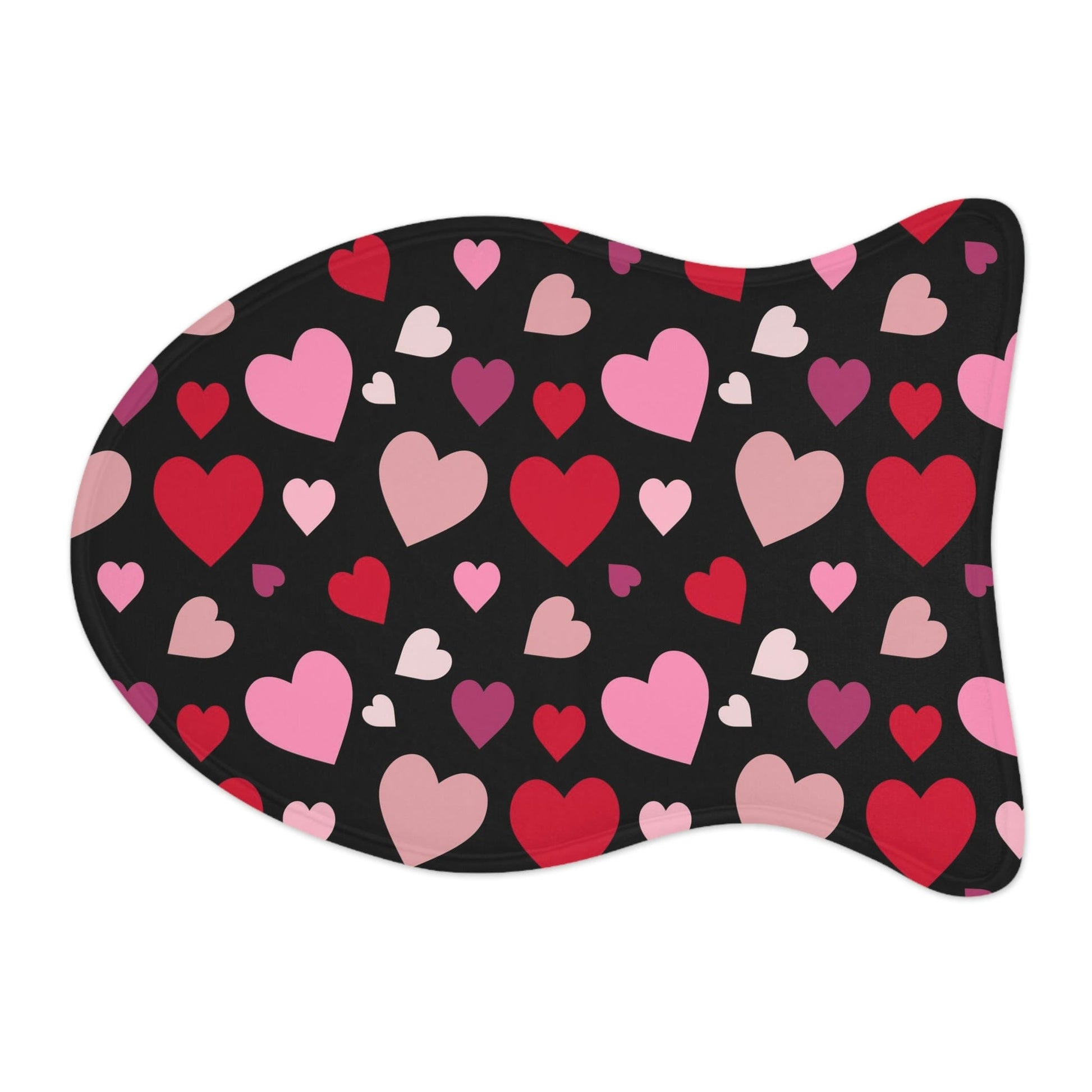 Hearts Pattern Black Fish Shape Pet Placemat Dog / Cat Food Mat Fish shape (19" × 14") White  - HolidayShoppingFinds