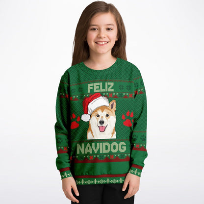 Shiba Inu Feliz Navidog Ugly Christmas Sweatshirt Kids Funny Sweater    - HolidayShoppingFinds