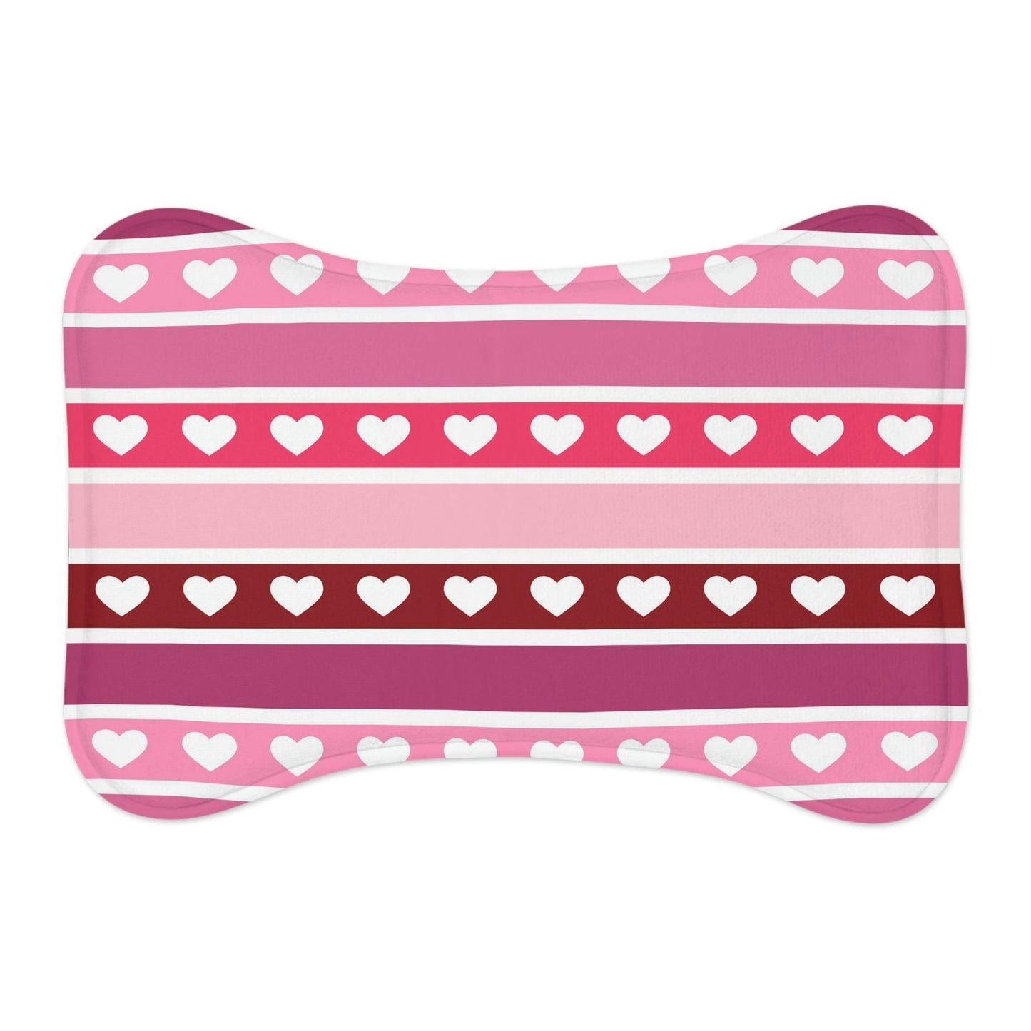 Cute Pink Hearts Pattern VDay Pet Feeding Mat Bone Shape for Cats/Dogs Bone shape (19" x 14") White  - HolidayShoppingFinds