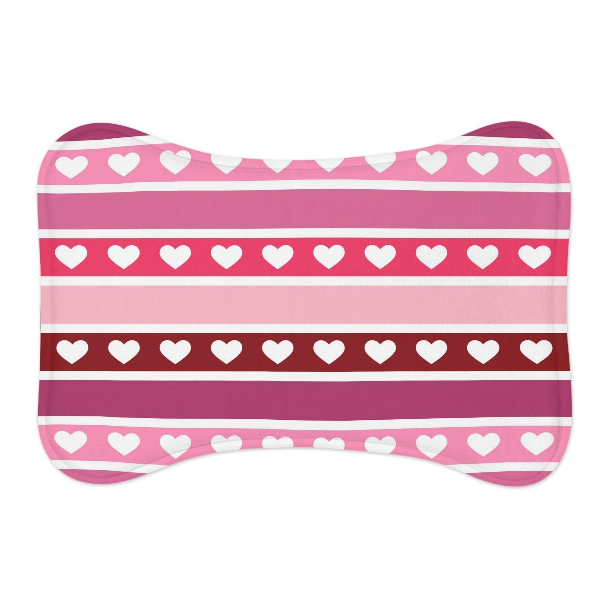 Cute Pink Hearts Pattern VDay Pet Feeding Mat Bone Shape for Cats/Dogs Bone shape (19" x 14") White  - HolidayShoppingFinds