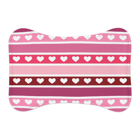 Cute Pink Hearts Pattern VDay Pet Feeding Mat Bone Shape for Cats/Dogs Bone shape (19" x 14") White  - HolidayShoppingFinds