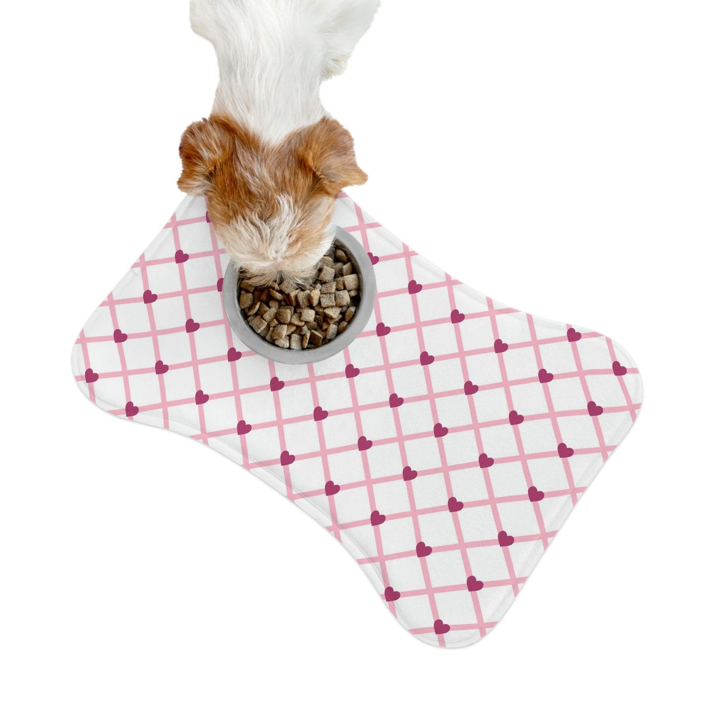 Lovely Pink Heart Pattern White Pet Feeding Mat Bone Shape Cats & Dogs Bone shape (19" x 14") White  - HolidayShoppingFinds