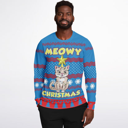 Meowy Christmas Ugly Sweatshirt for Cat Lovers Funny Sweater Unisex    - HolidayShoppingFinds